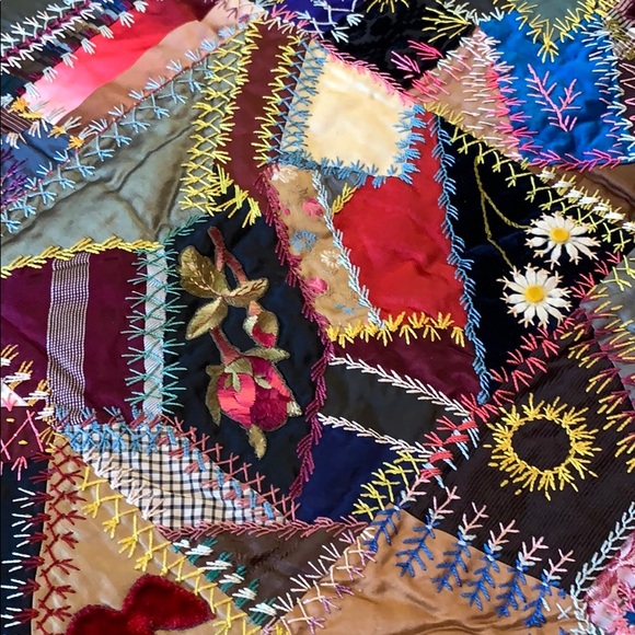 Antique Hand Made Silk Crazy Quilt dated 1884 - Picture 6 of 8